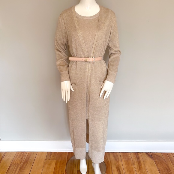 $140 AX Armani Exchange Gold Metallic Merino Blend Knit Mini Dress Long Sleeve M - Picture 9 of 15